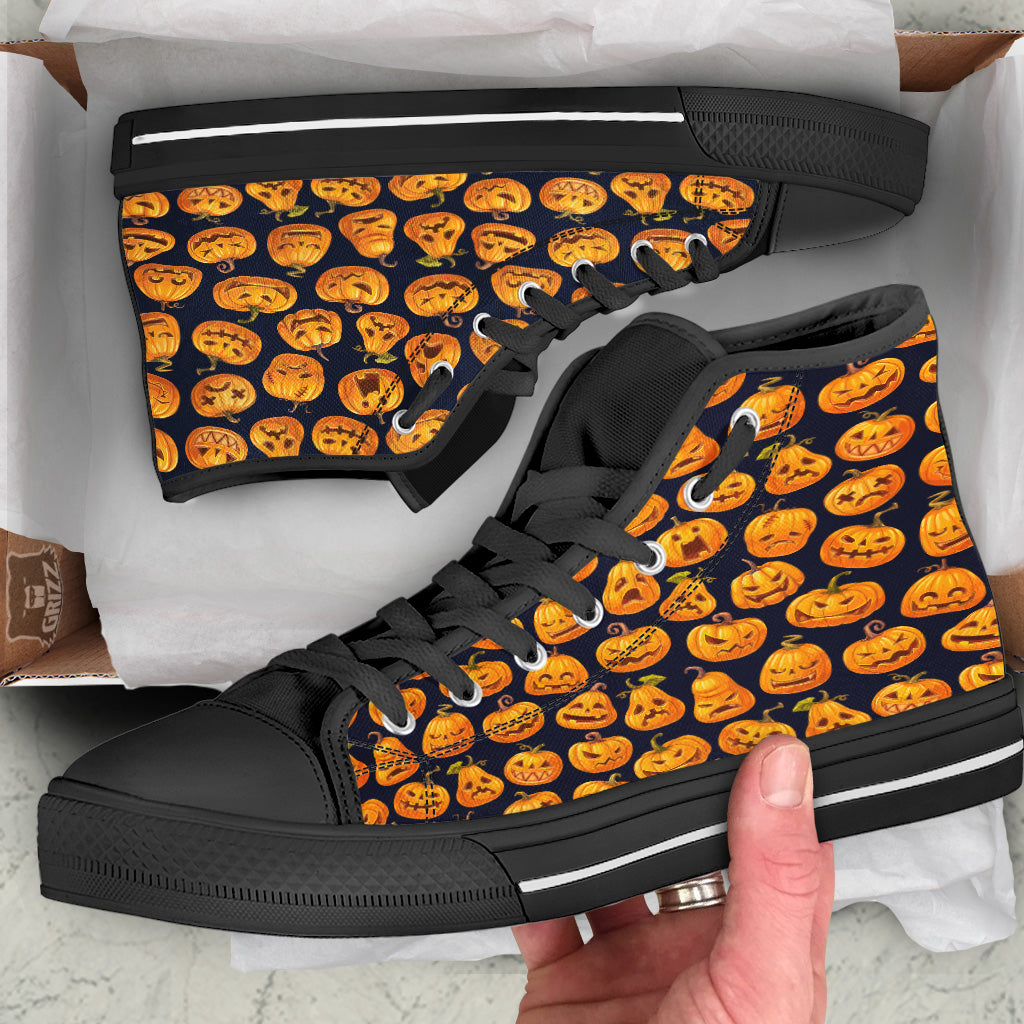 Sacry Halloween Pumpkins Print Pattern Black High Top Shoes-grizzshop