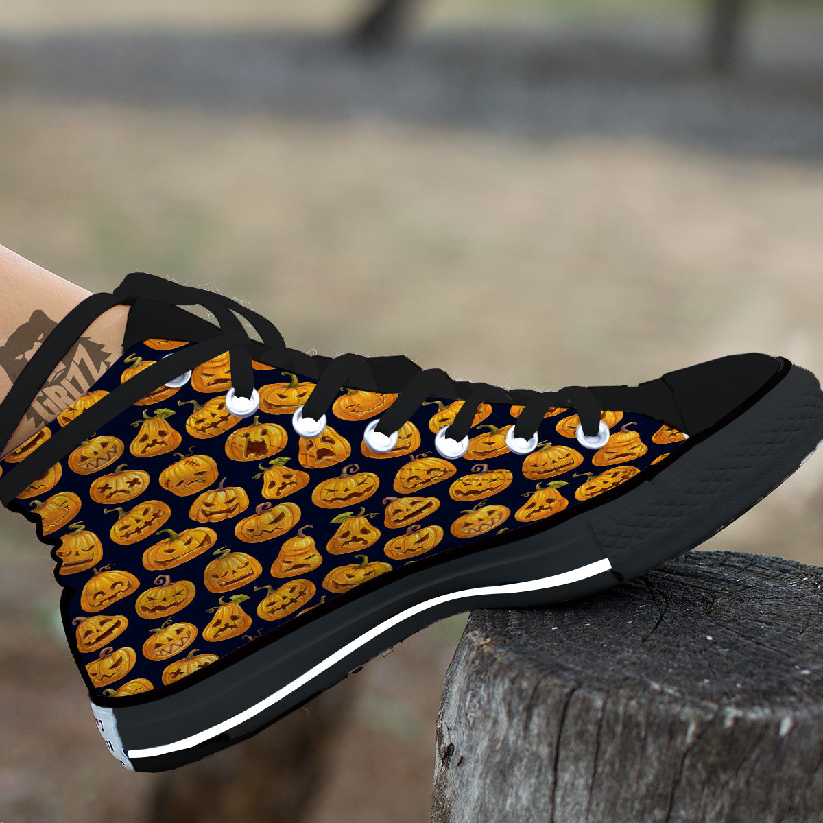 Sacry Halloween Pumpkins Print Pattern Black High Top Shoes-grizzshop