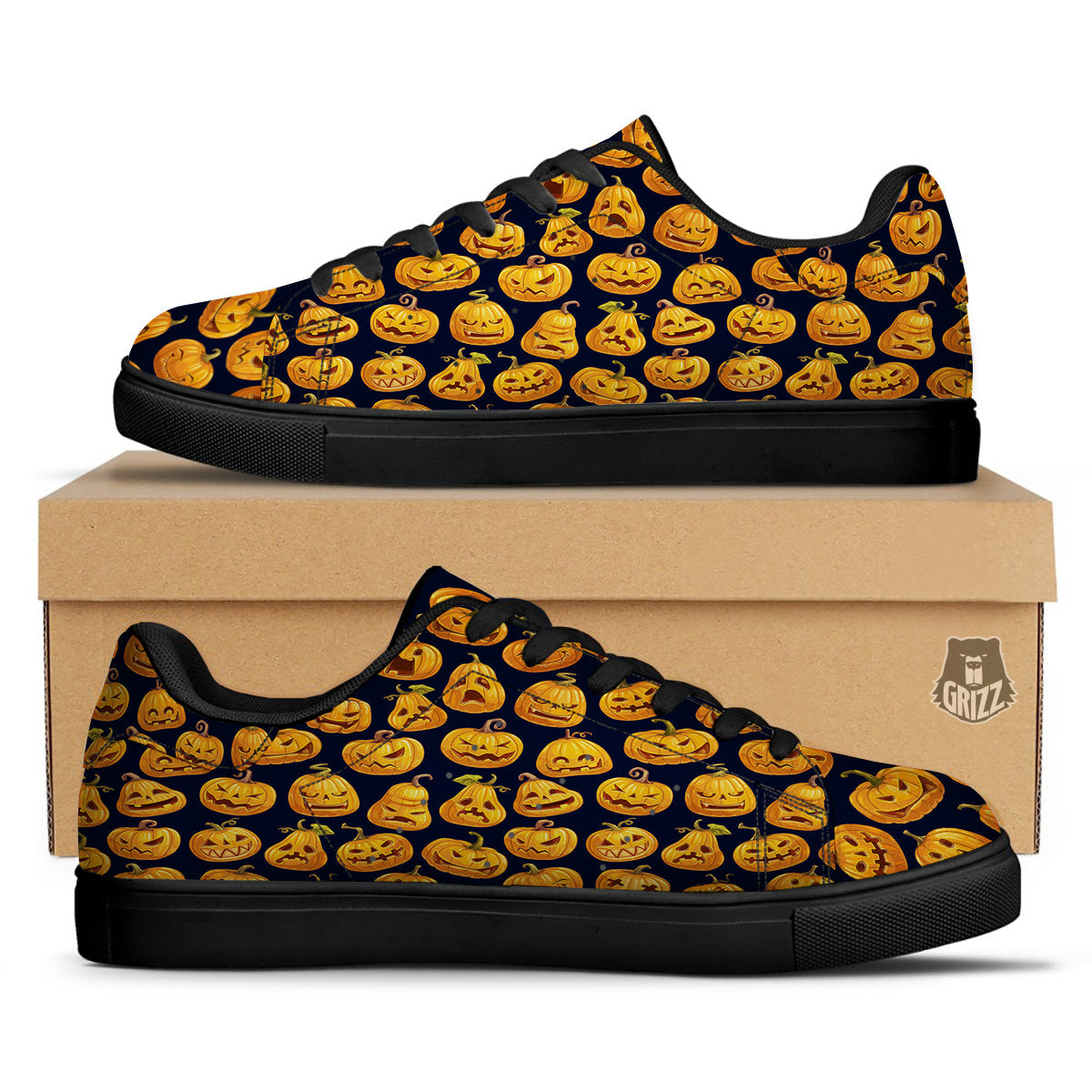 Sacry Halloween Pumpkins Print Pattern Black Low Top Sneakers-grizzshop