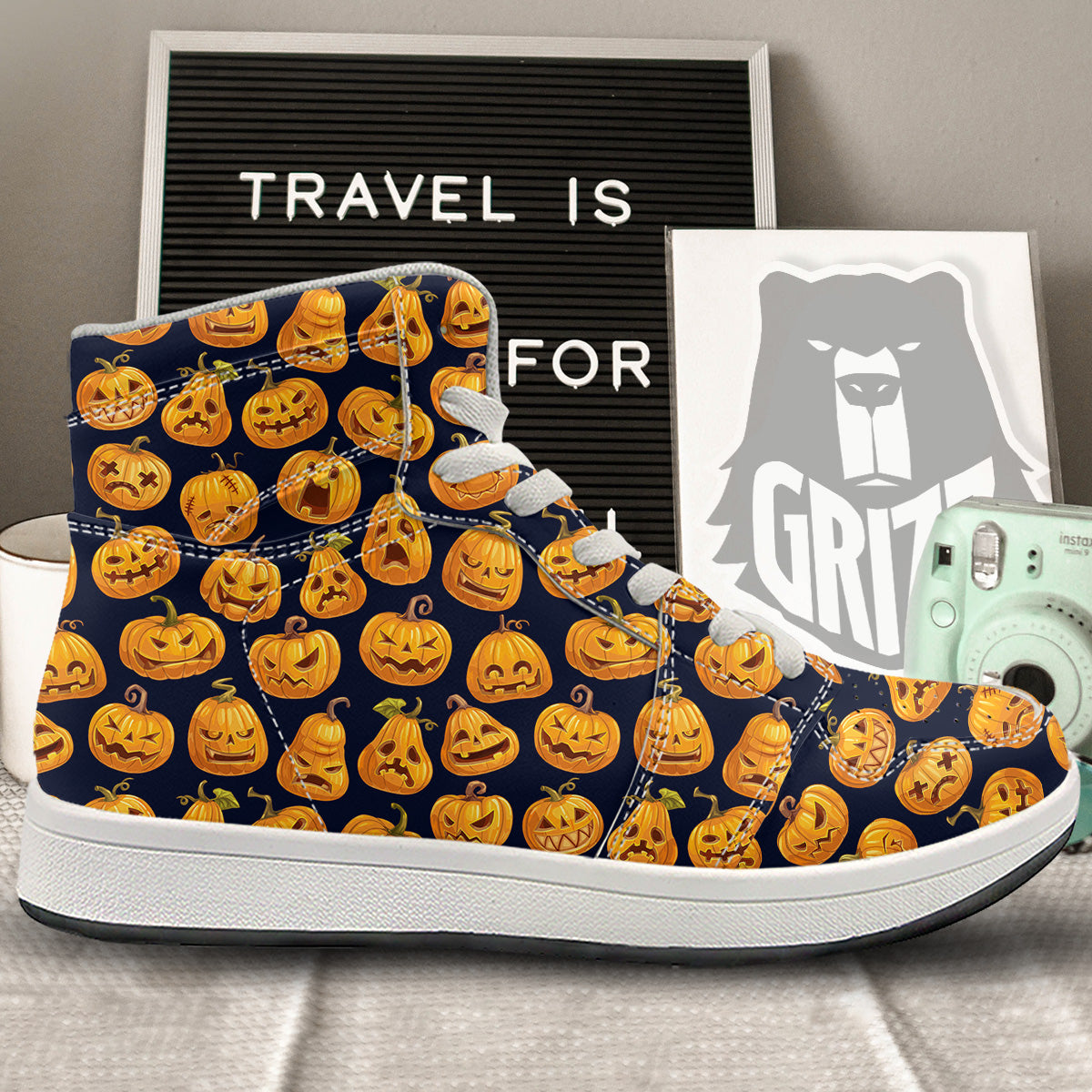 Sacry Halloween Pumpkins Print Pattern High Top Sneakers-grizzshop