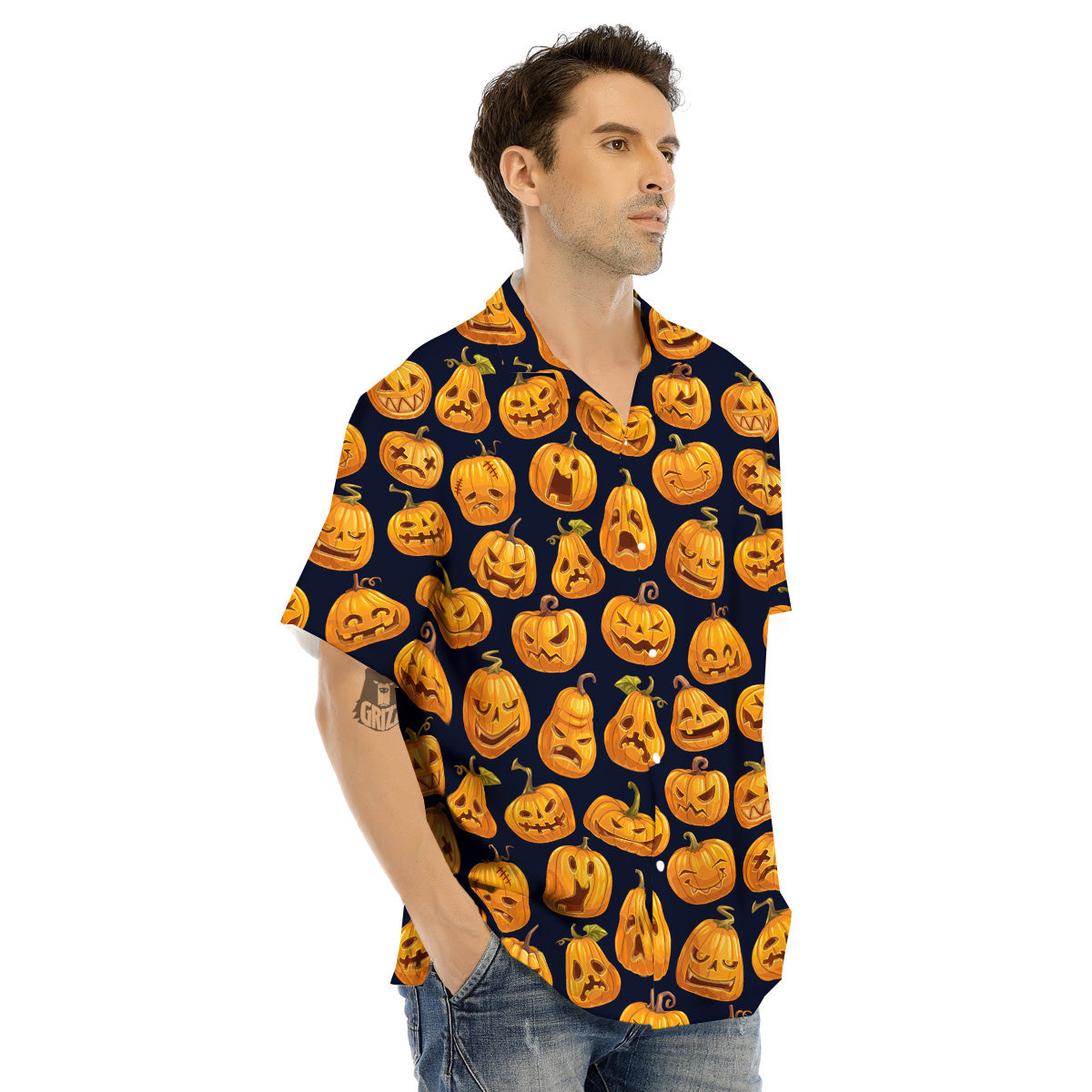 Sacry Halloween Pumpkins Print Pattern Men's Hawaiian Shirt-grizzshop