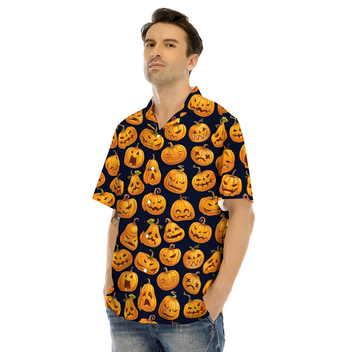 Sacry Halloween Pumpkins Print Pattern Men's Hawaiian Shirt-grizzshop