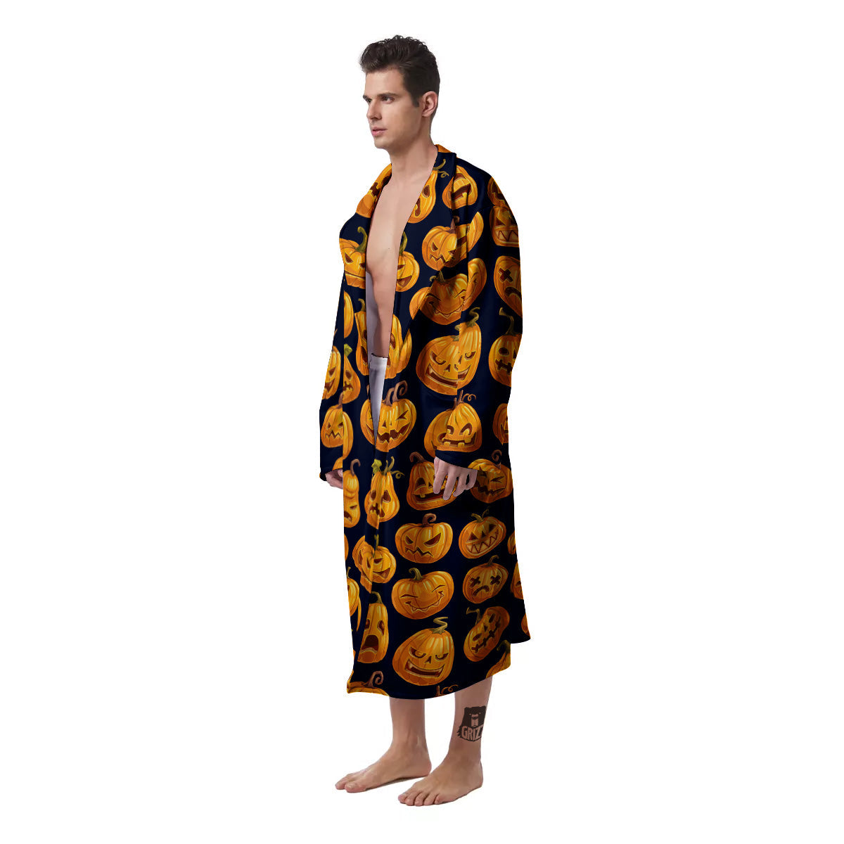 Sacry Halloween Pumpkins Print Pattern Men's Robe-grizzshop