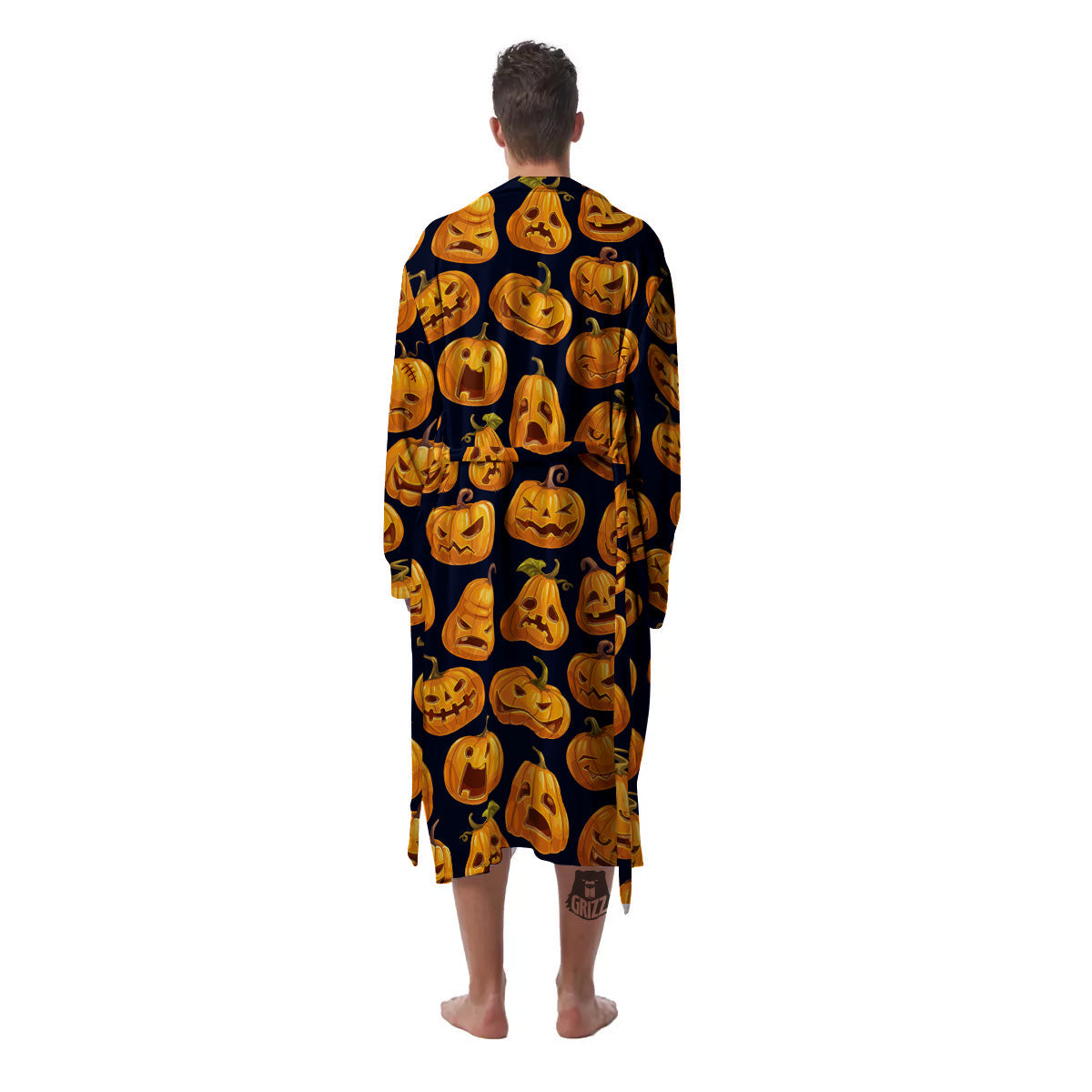 Sacry Halloween Pumpkins Print Pattern Men's Robe-grizzshop