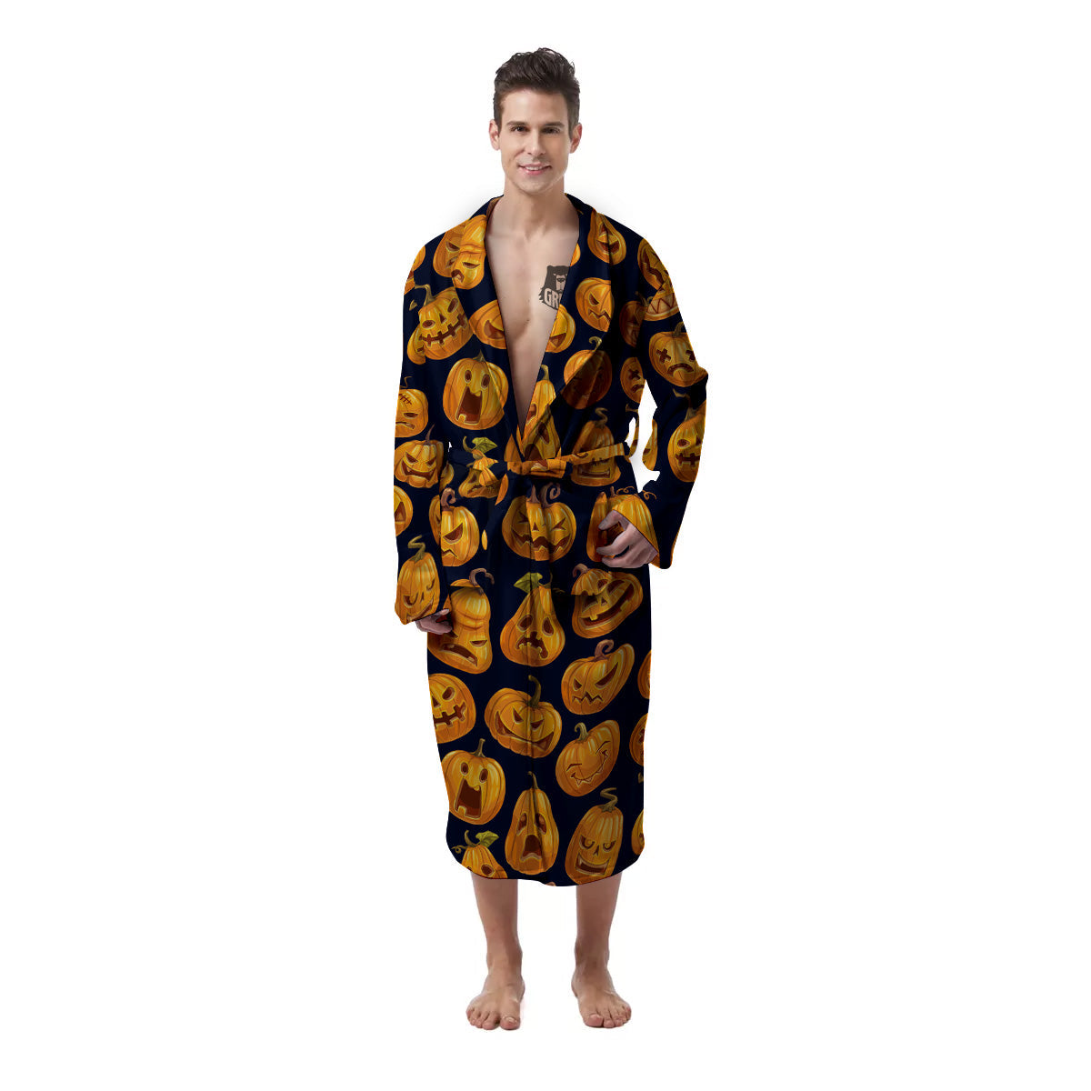 Sacry Halloween Pumpkins Print Pattern Men's Robe-grizzshop