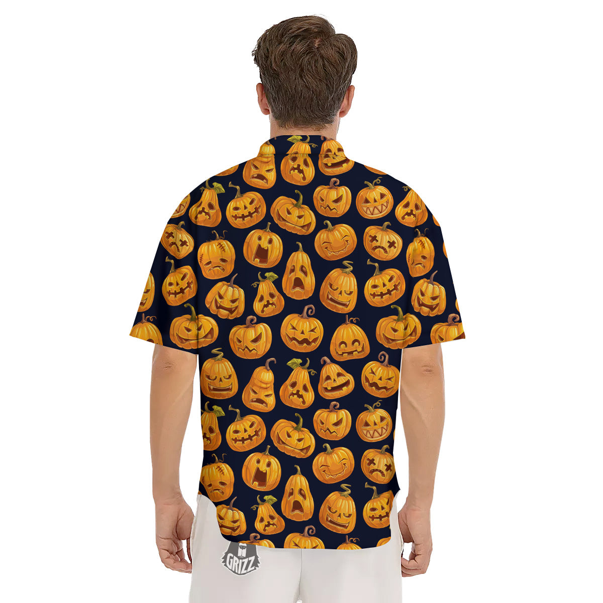 Sacry Halloween Pumpkins Print Pattern Men's Short Sleeve Shirts-grizzshop