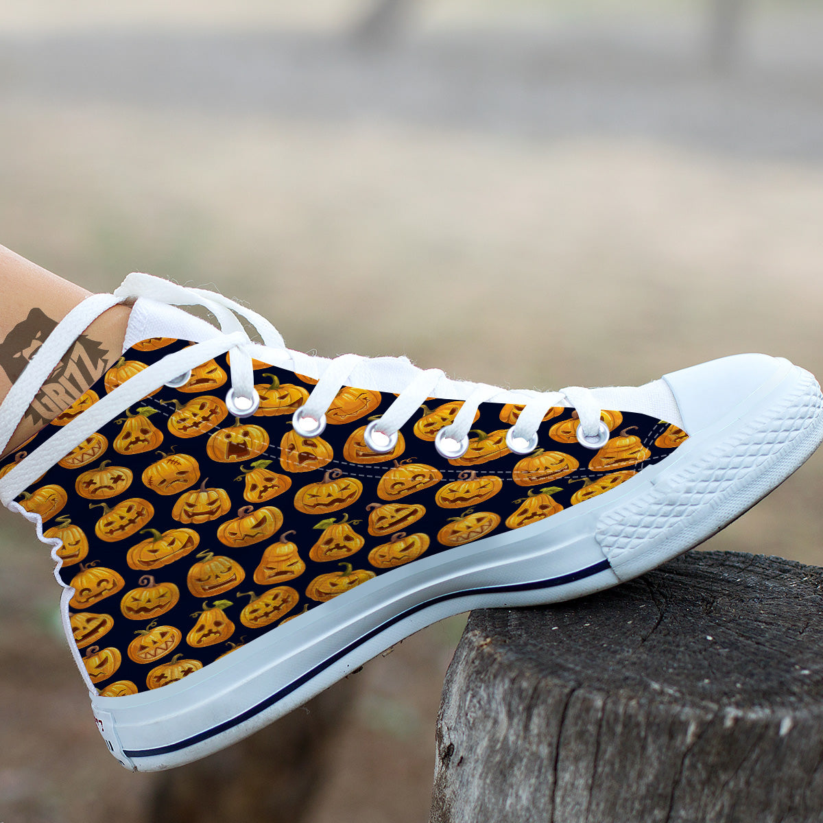 Sacry Halloween Pumpkins Print Pattern White High Top Shoes-grizzshop