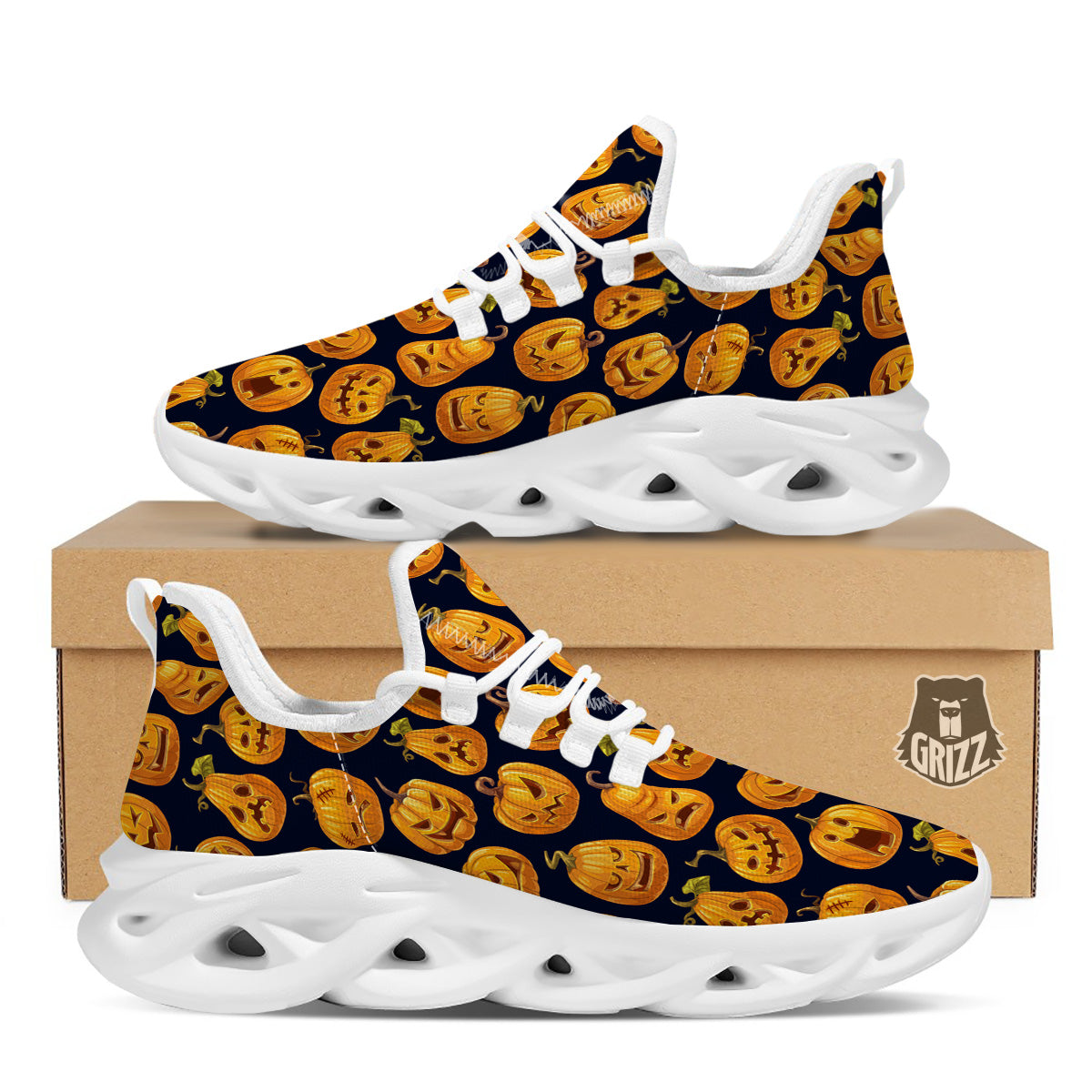 Sacry Halloween Pumpkins Print Pattern White Running Shoes-grizzshop