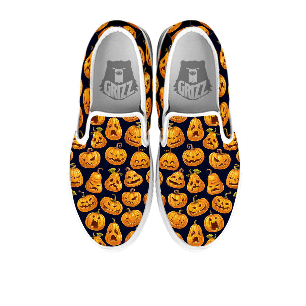 Sacry Halloween Pumpkins Print Pattern White Slip On Shoes-grizzshop