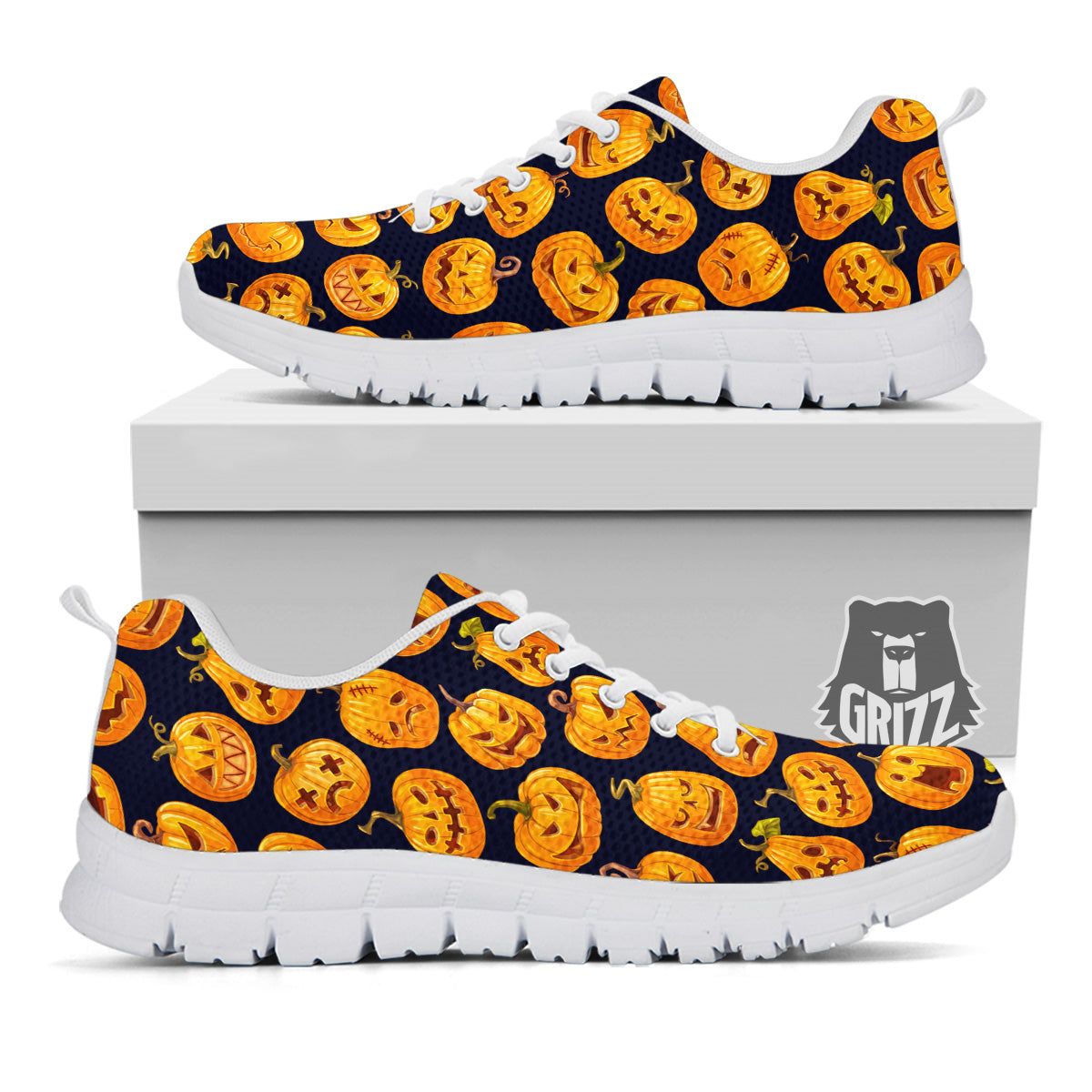 Sacry Halloween Pumpkins Print Pattern White Sneaker-grizzshop