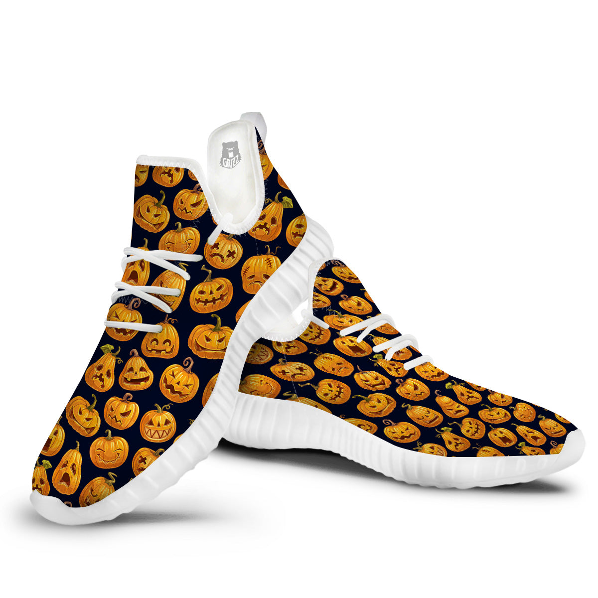 Sacry Halloween Pumpkins Print Pattern White Walking Shoes-grizzshop