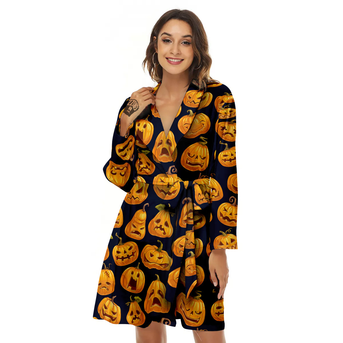 Sacry Halloween Pumpkins Print Pattern Women's Robe-grizzshop