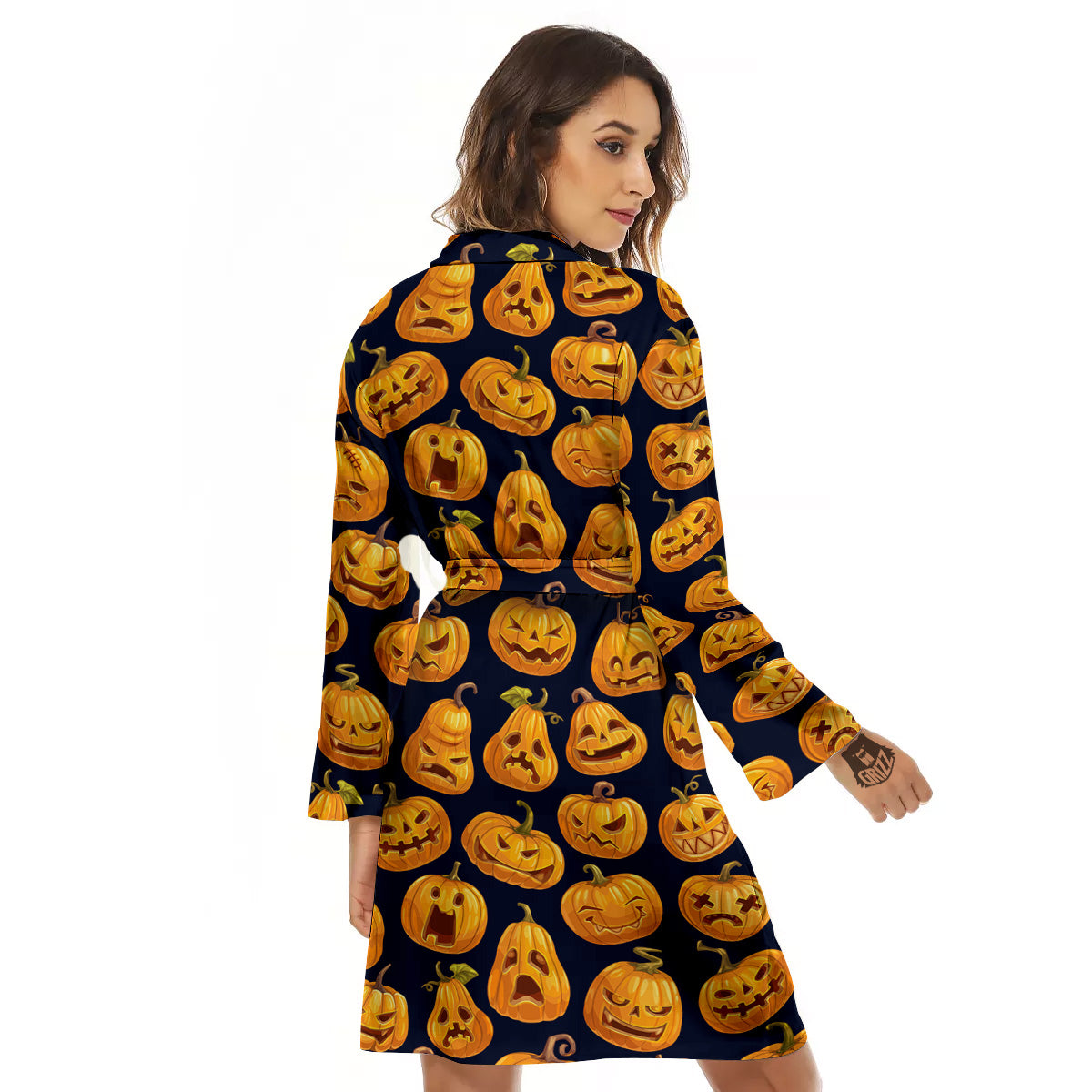 Sacry Halloween Pumpkins Print Pattern Women's Robe-grizzshop