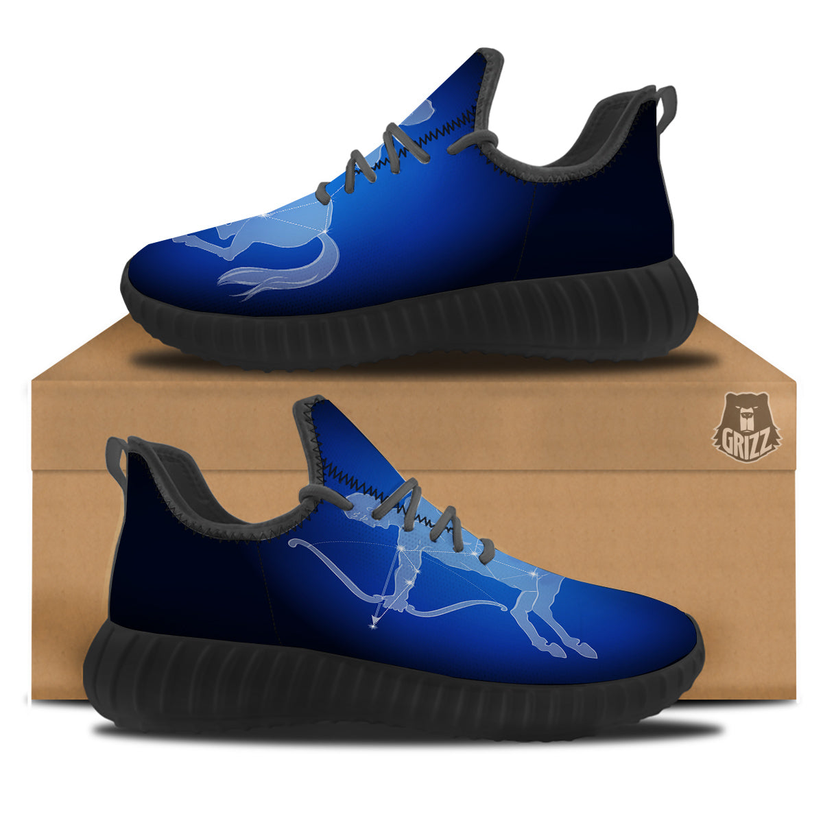 Sagittarius Constellation Print Black Walking Shoes-grizzshop