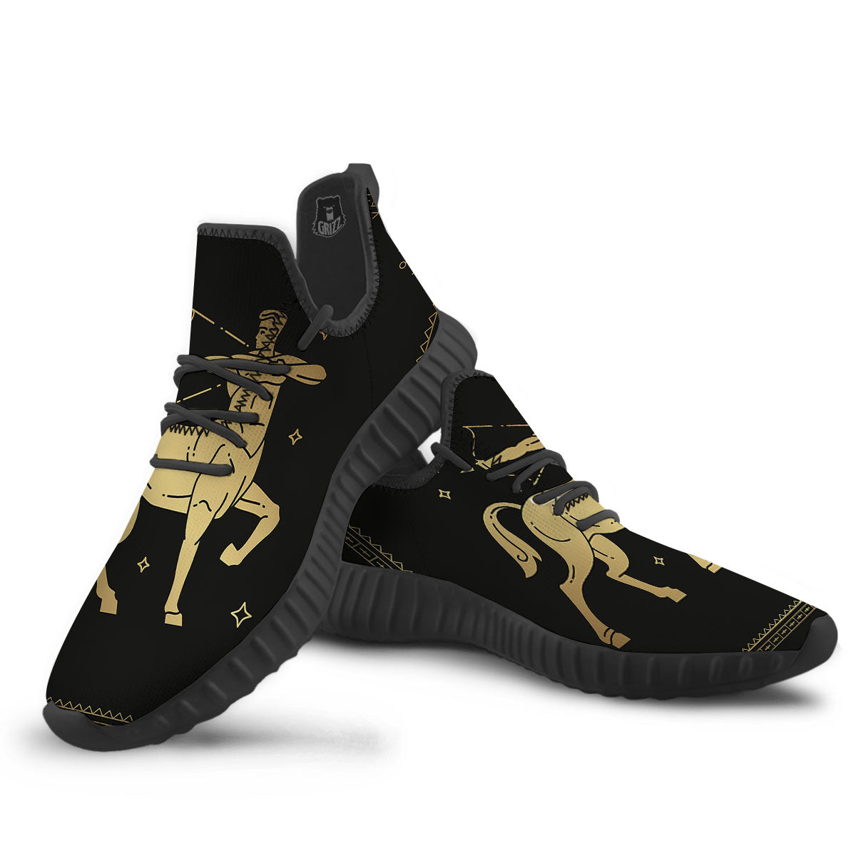 Sagittarius Sign Astrological Print Black Walking Shoes-grizzshop