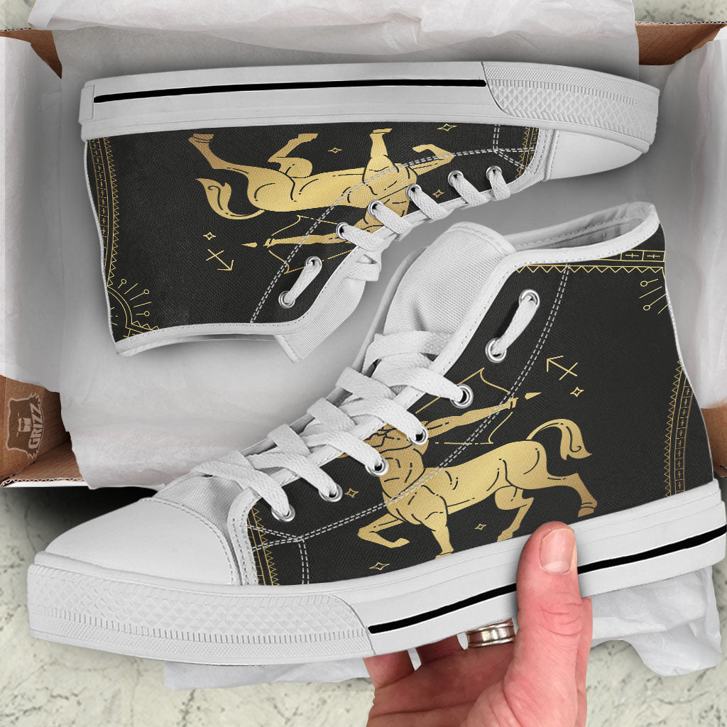 Sagittarius Sign Astrological Print White High Top Shoes-grizzshop