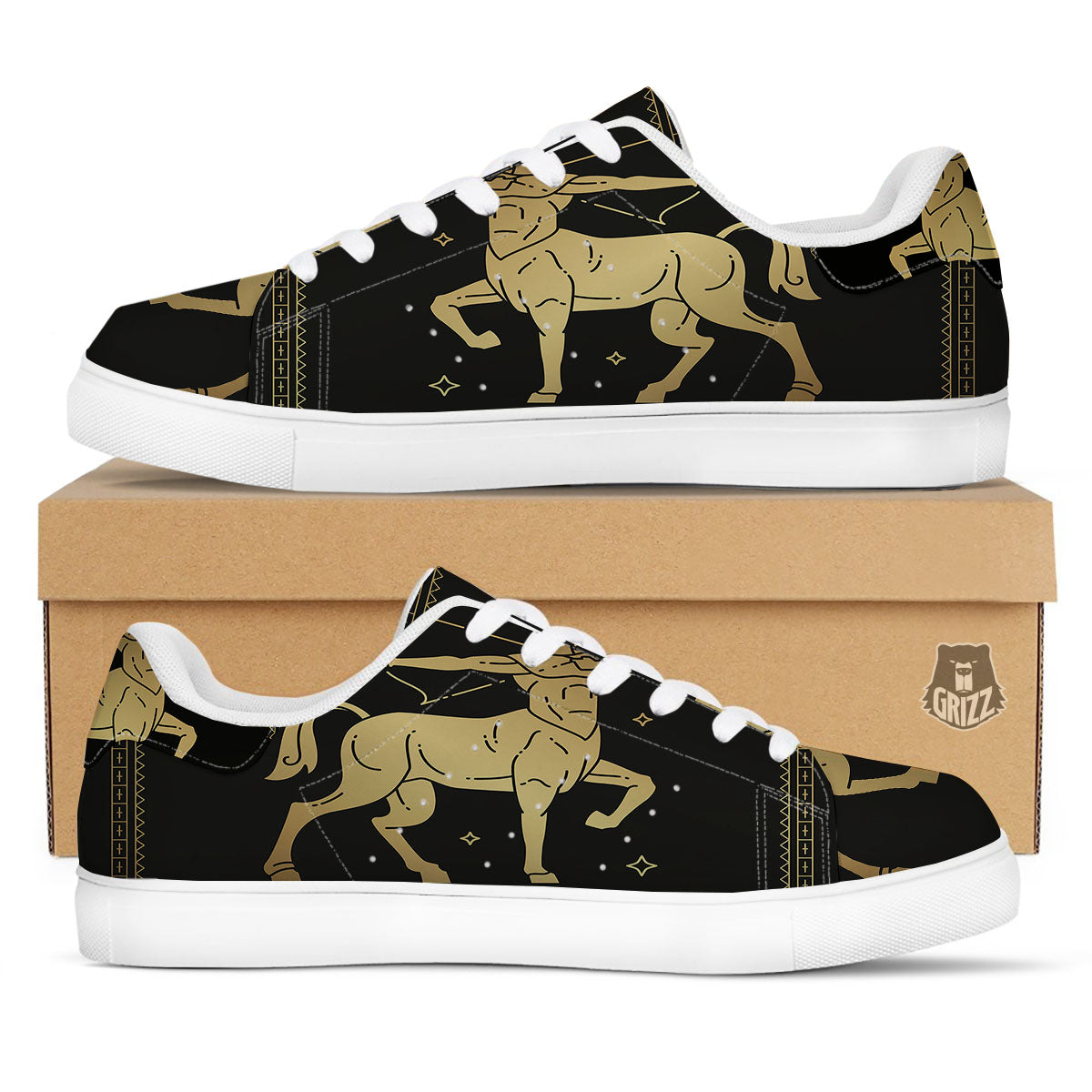 Sagittarius Sign Astrological Print White Low Top Sneakers-grizzshop