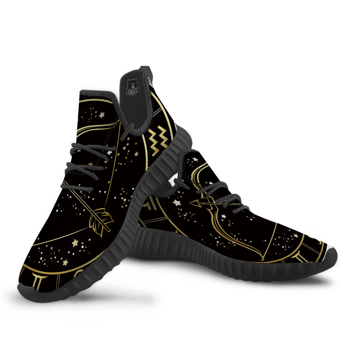 Sagittarius Sign Black And Gold Print Black Walking Shoes-grizzshop