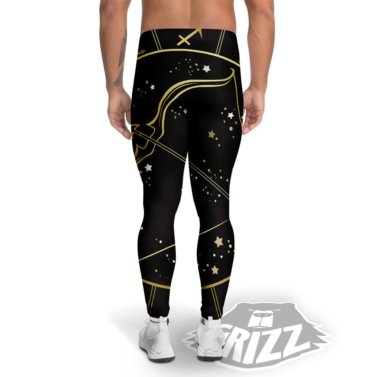 Sagittarius Sign Black And Gold Print Men's Leggings-grizzshop