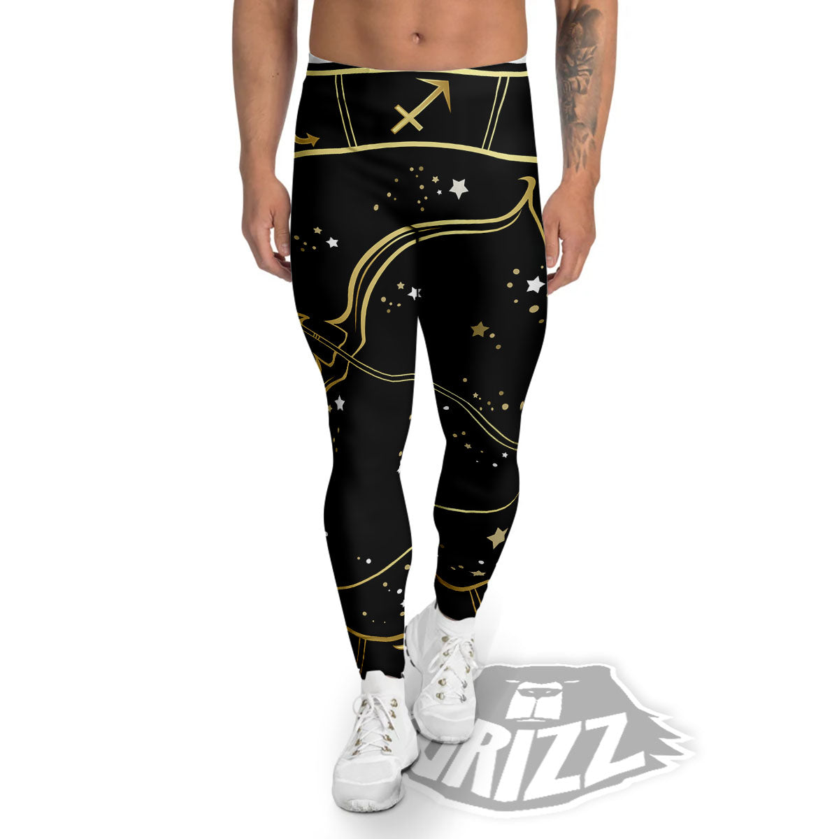 Sagittarius Sign Black And Gold Print Men's Leggings-grizzshop
