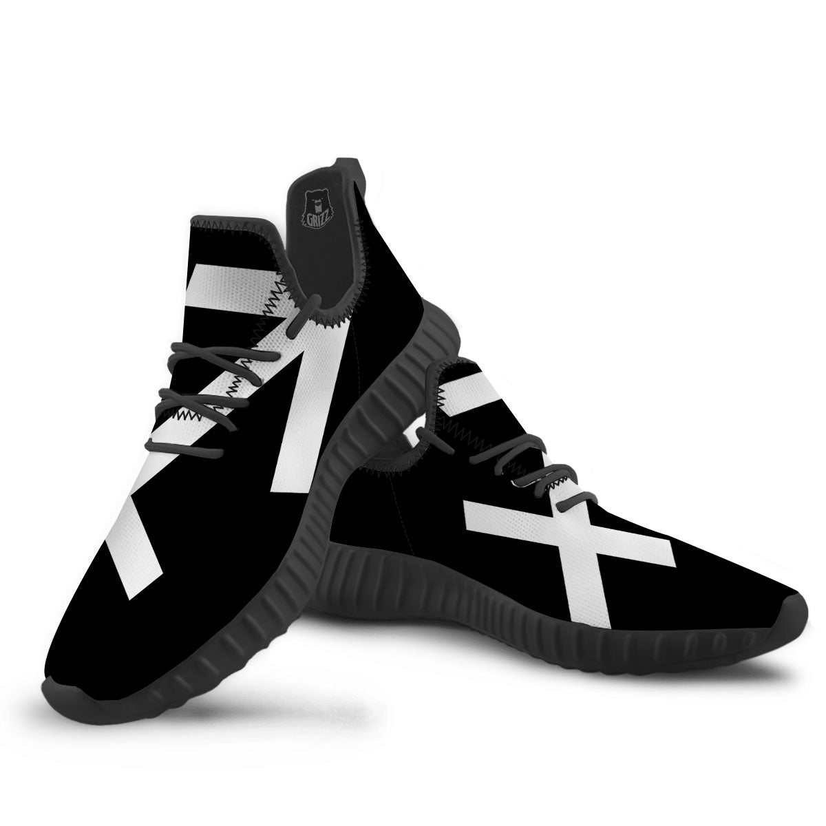 Sagittarius Sign White And Black Print Black Walking Shoes-grizzshop