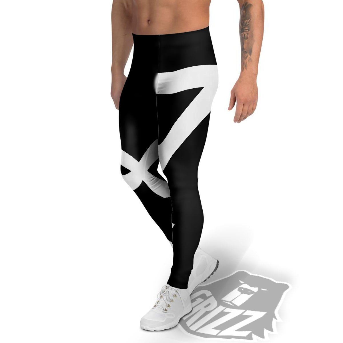 Sagittarius Sign White And Black Print Men's Leggings-grizzshop