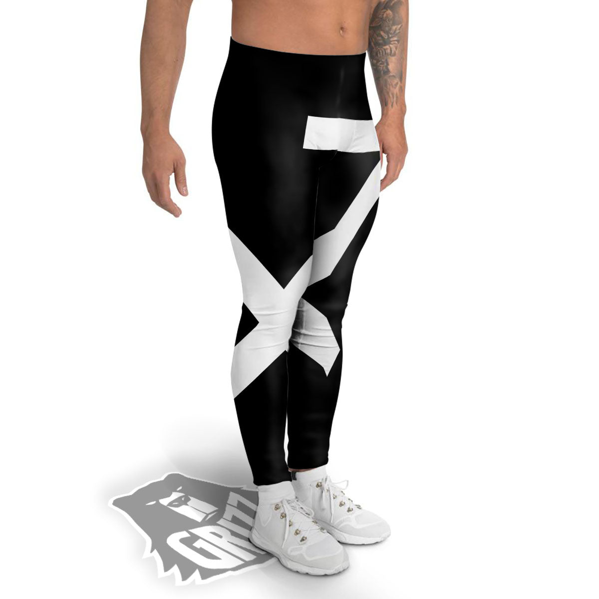 Sagittarius Sign White And Black Print Men's Leggings-grizzshop