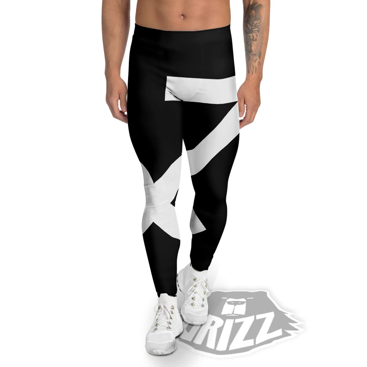 Sagittarius Sign White And Black Print Men's Leggings-grizzshop