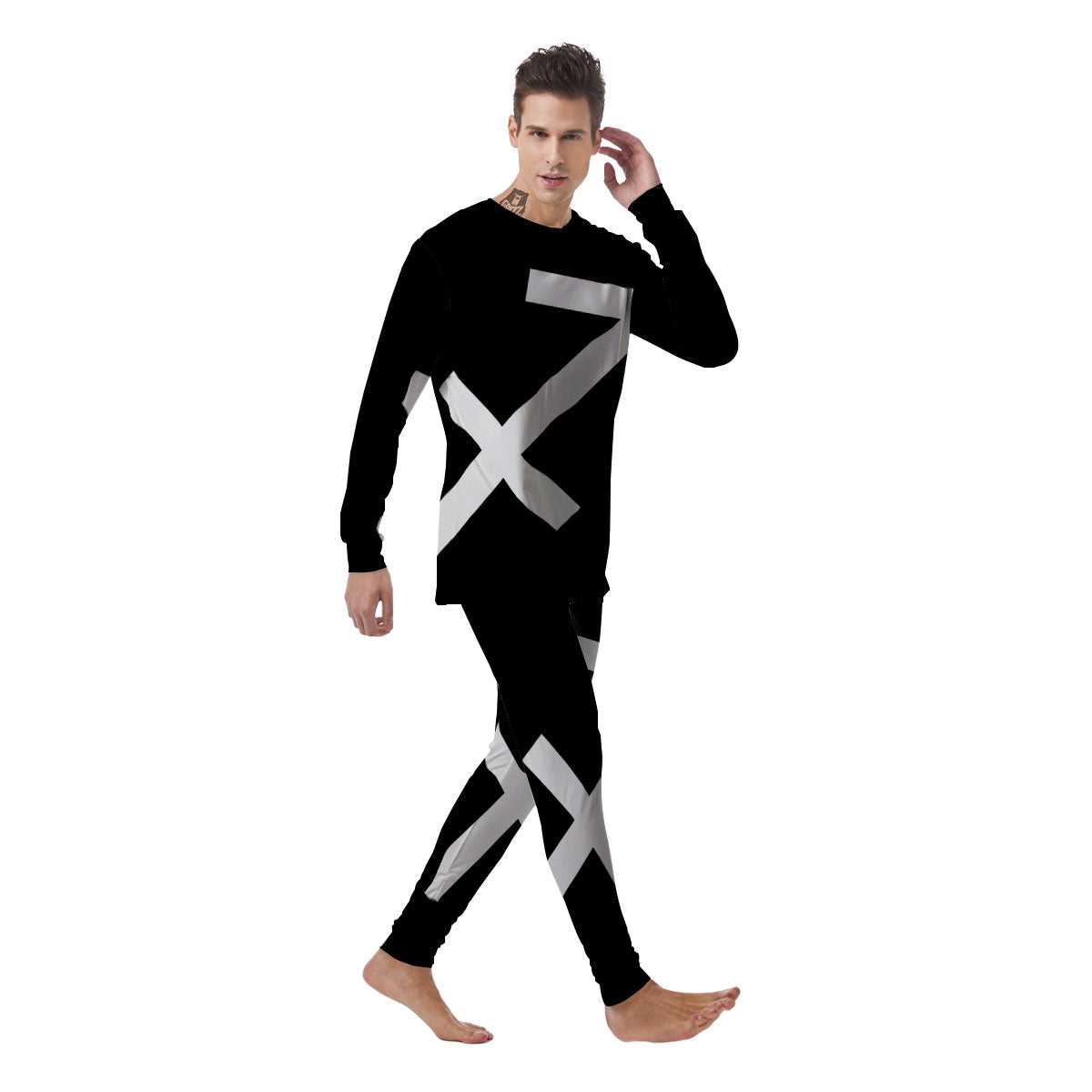 Sagittarius Sign White And Black Print Men's Pajamas-grizzshop