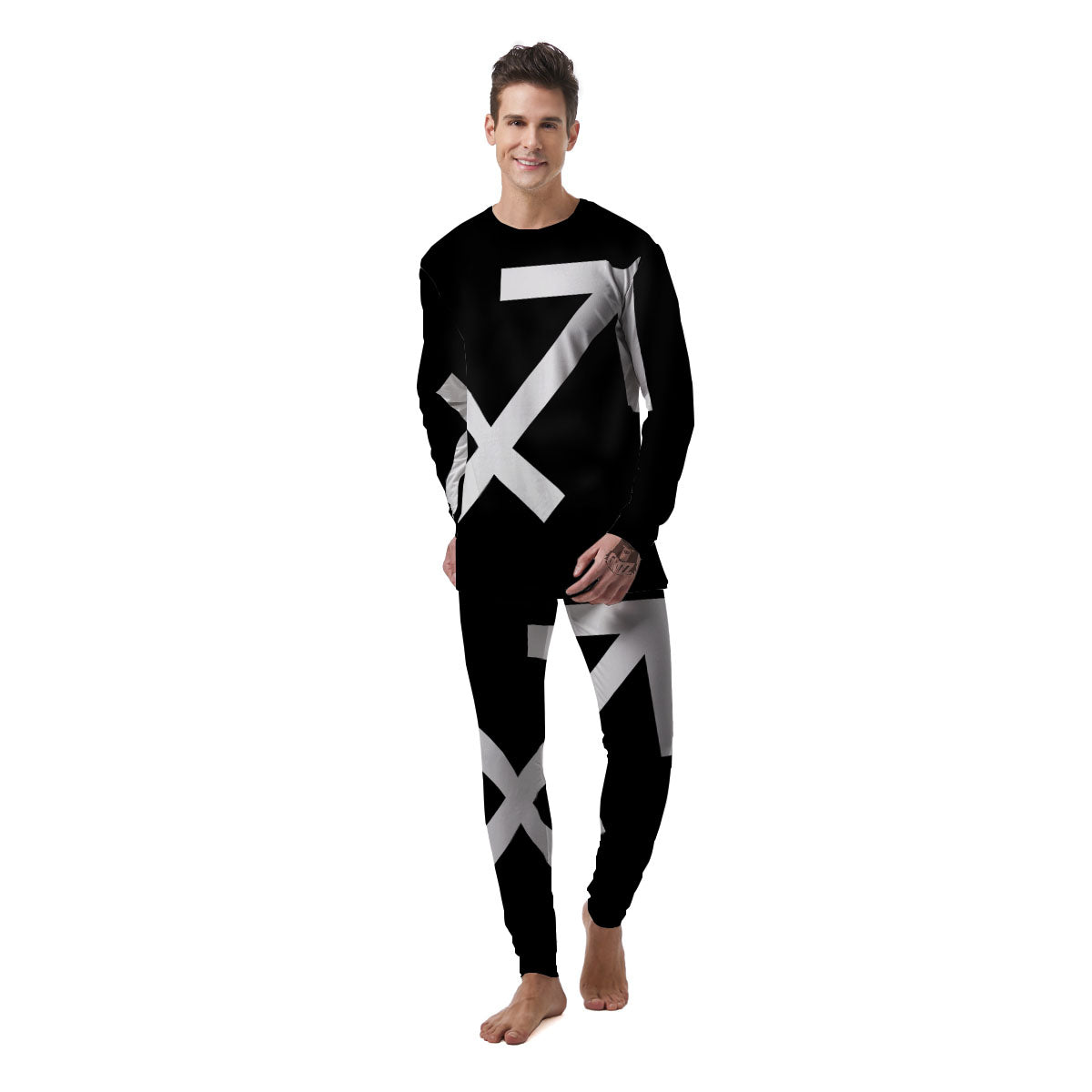 Sagittarius Sign White And Black Print Men's Pajamas-grizzshop