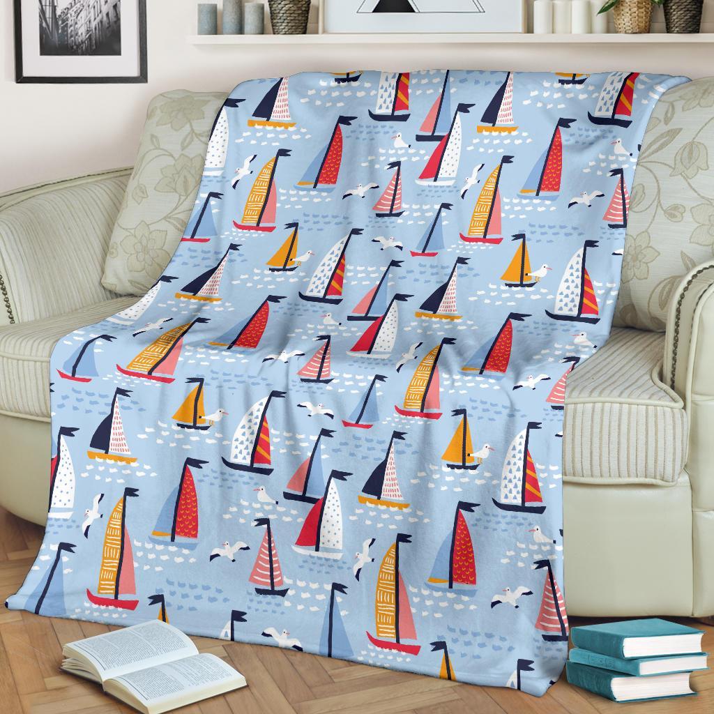 Sailboat Ocean Pattern Print Blanket-grizzshop