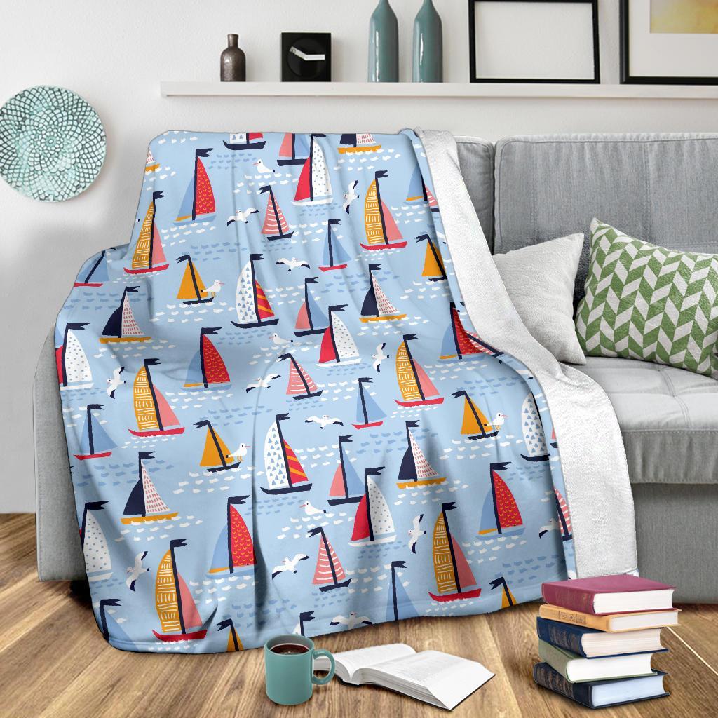 Sailboat Ocean Pattern Print Blanket-grizzshop