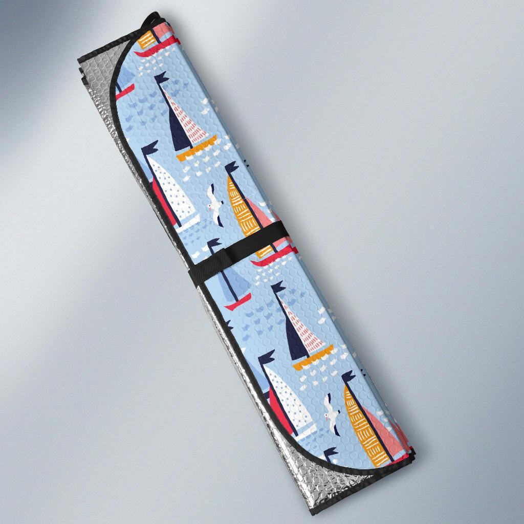 Sailboat Ocean Pattern Print Car Sun Shade-grizzshop