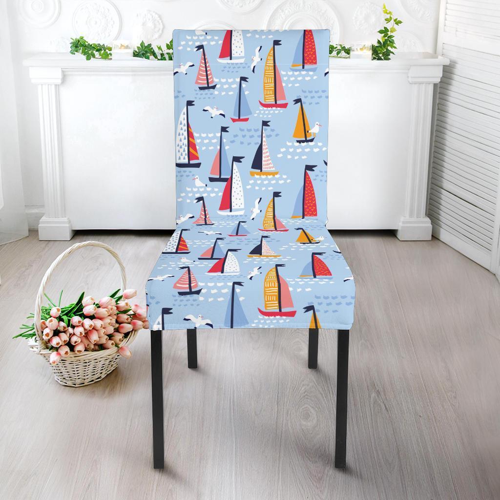 Sailboat Ocean Pattern Print Chair Cover-grizzshop