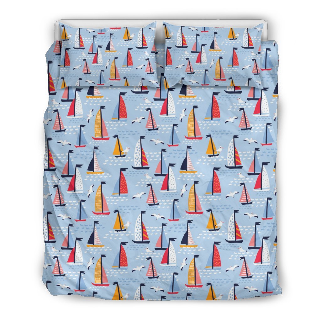 Sailboat Ocean Pattern Print Duvet Cover Bedding Set-grizzshop