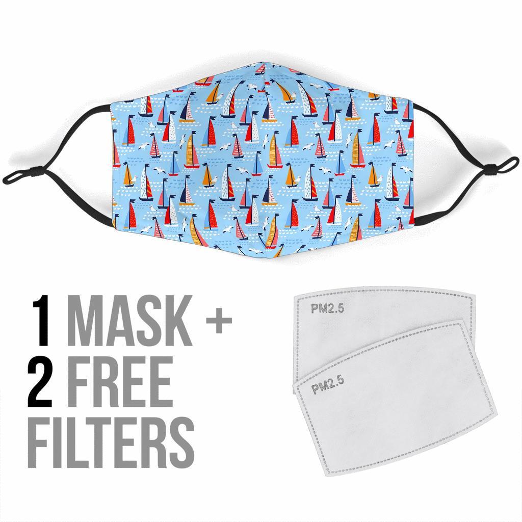 Sailboat Ocean Pattern Print Face Mask-grizzshop