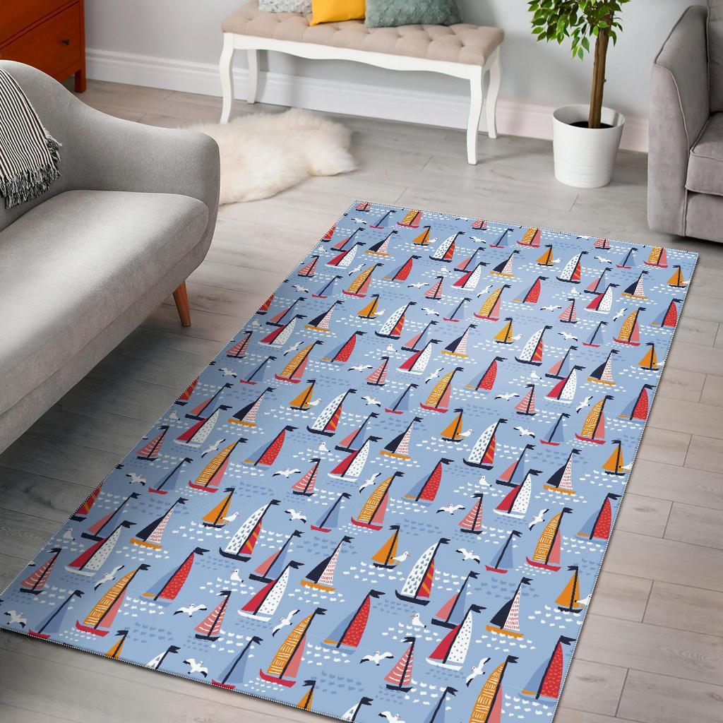 Sailboat Ocean Pattern Print Floor Mat-grizzshop