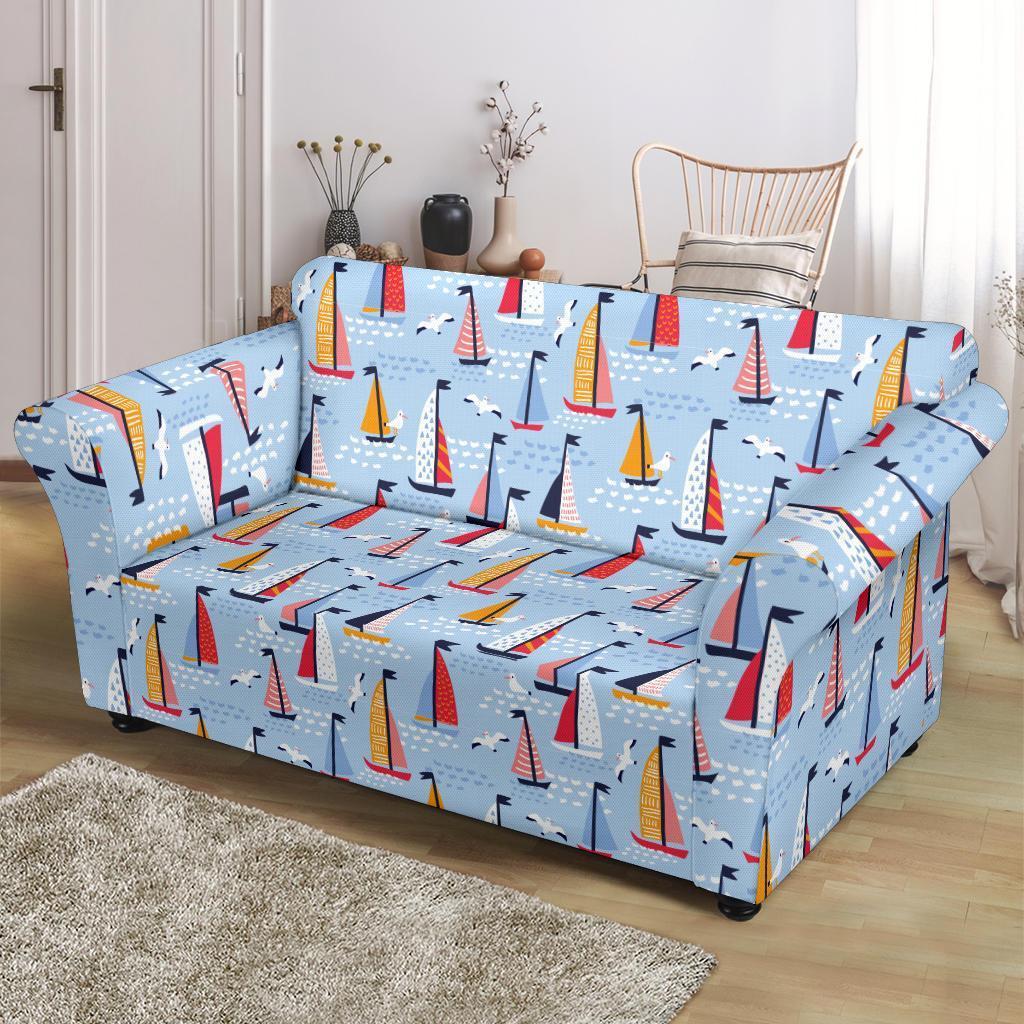 Sailboat Ocean Pattern Print Loveseat Cover-grizzshop