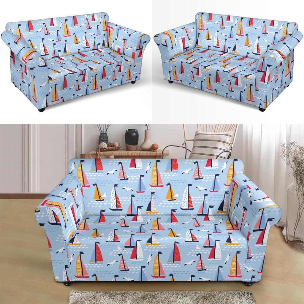 Sailboat Ocean Pattern Print Loveseat Cover-grizzshop