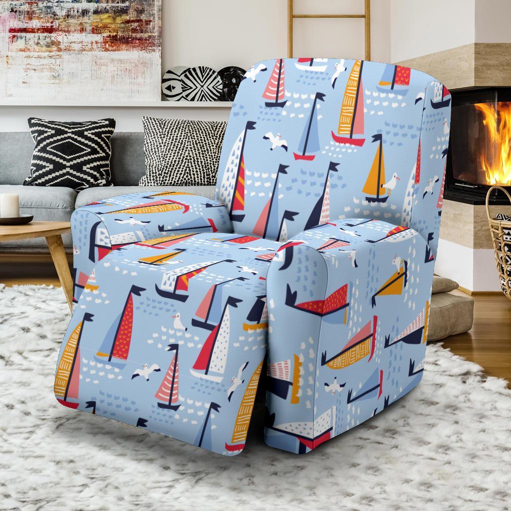 Sailboat Ocean Pattern Print Recliner Cover-grizzshop