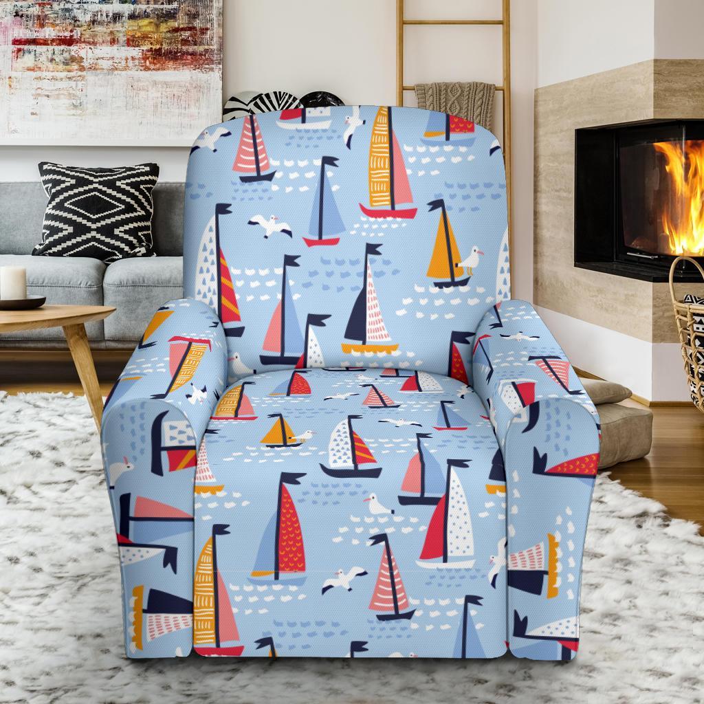 Sailboat Ocean Pattern Print Recliner Cover-grizzshop