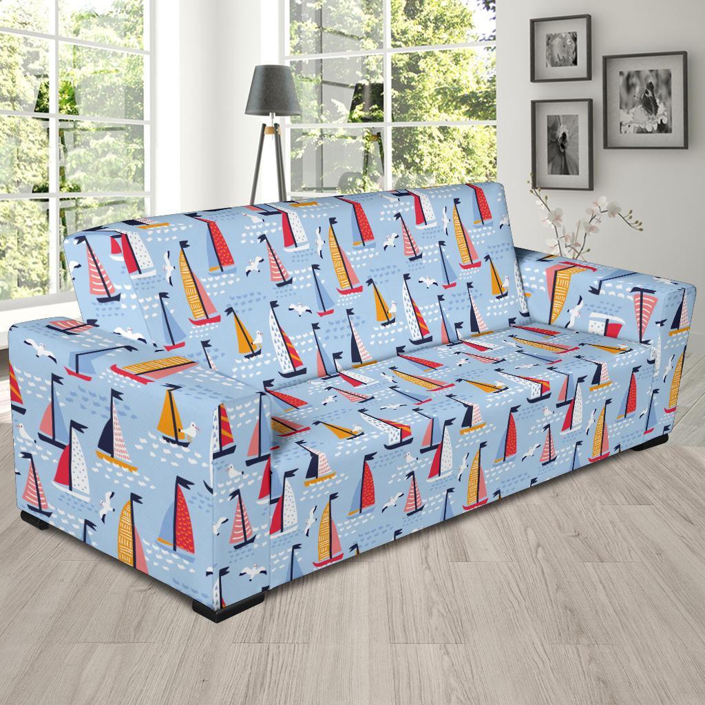 Sailboat Ocean Pattern Print Sofa Covers-grizzshop