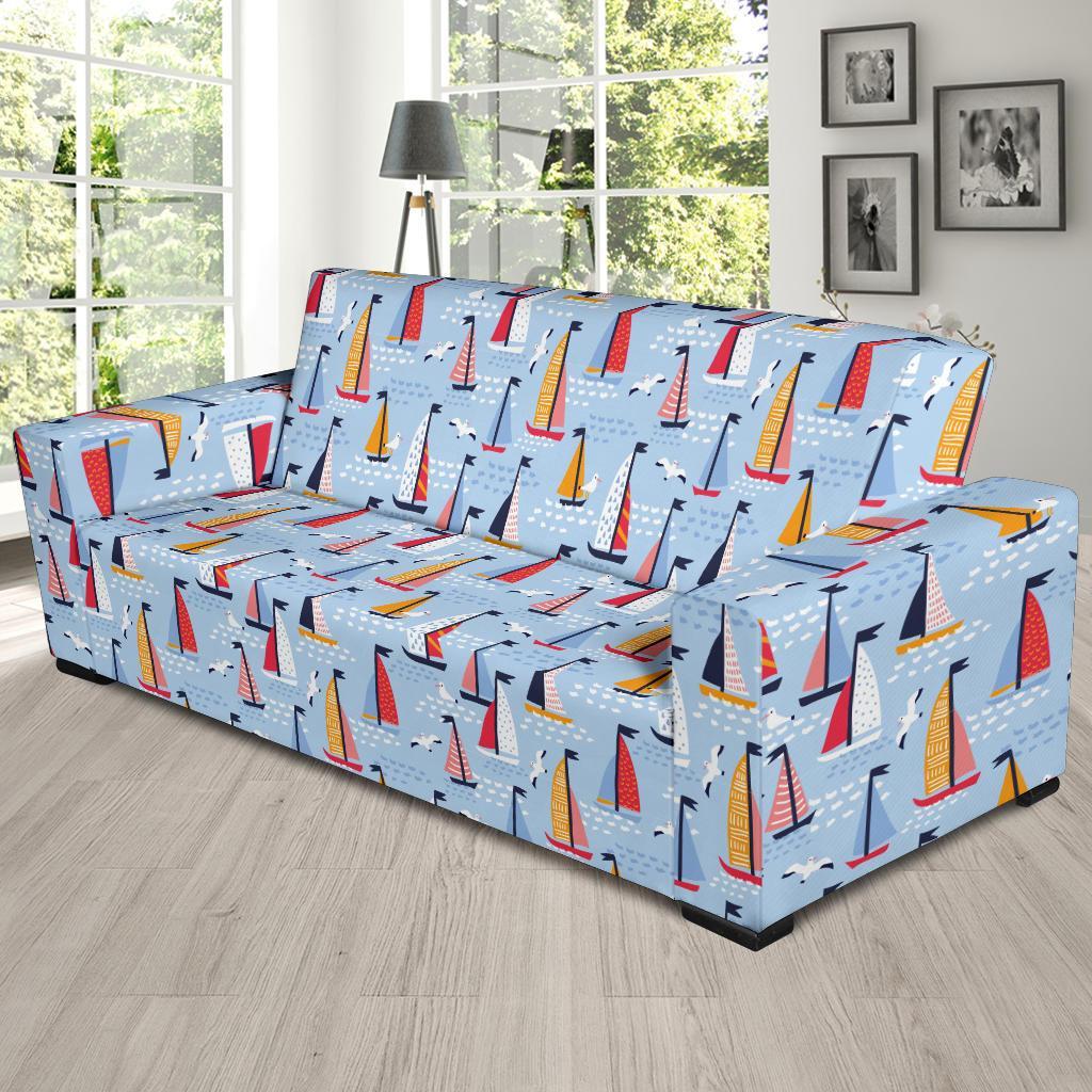 Sailboat Ocean Pattern Print Sofa Covers-grizzshop