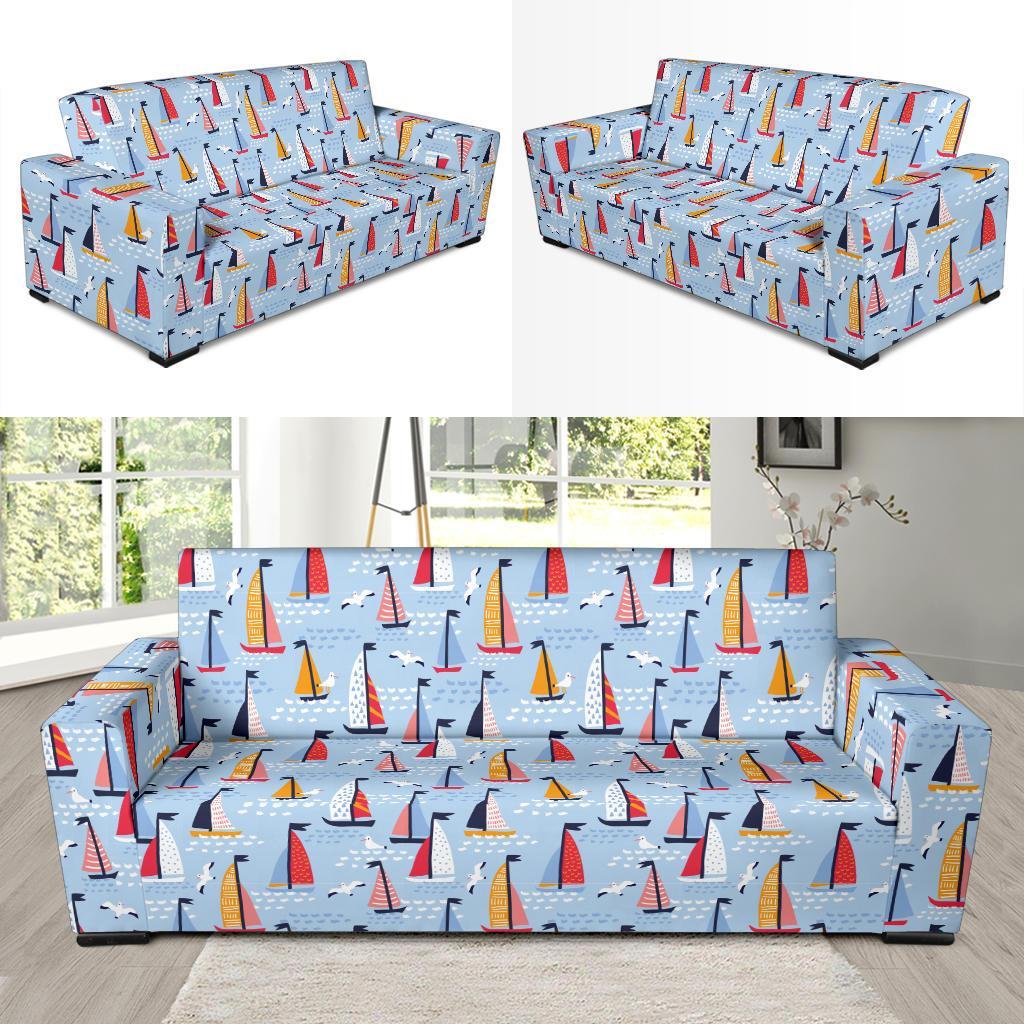 Sailboat Ocean Pattern Print Sofa Covers-grizzshop