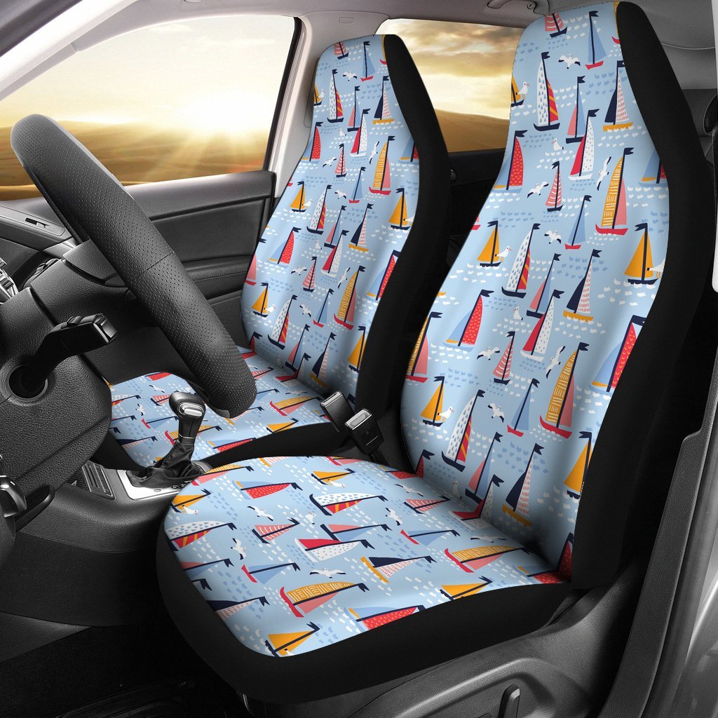 Sailboat Ocean Pattern Print Universal Fit Car Seat Cover-grizzshop