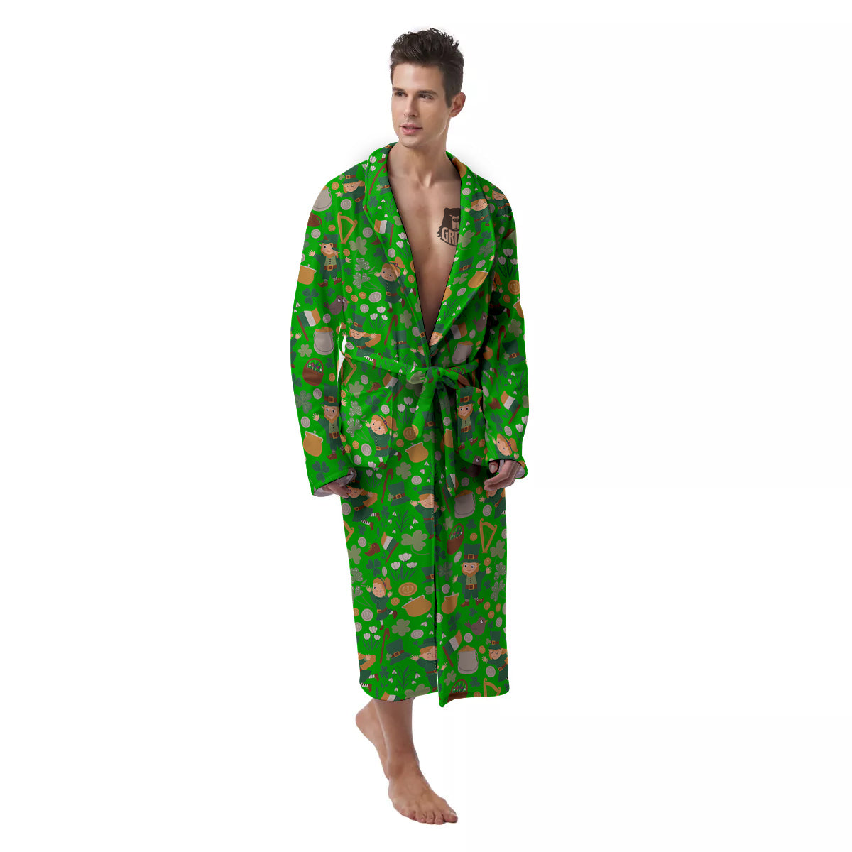 Saint Patrick's Day Cute Print Pattern Men's Robe-grizzshop