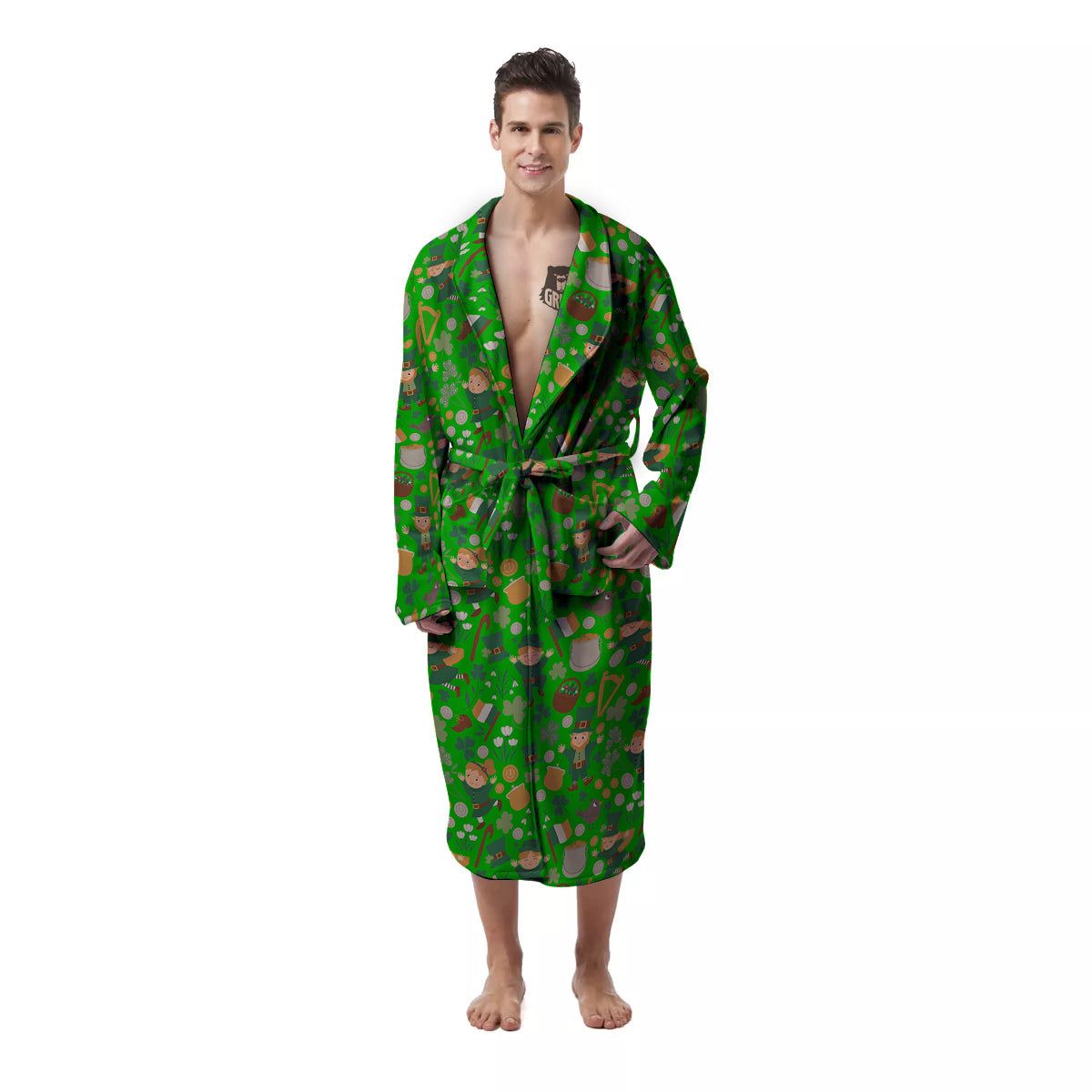 Saint Patrick's Day Cute Print Pattern Men's Robe-grizzshop