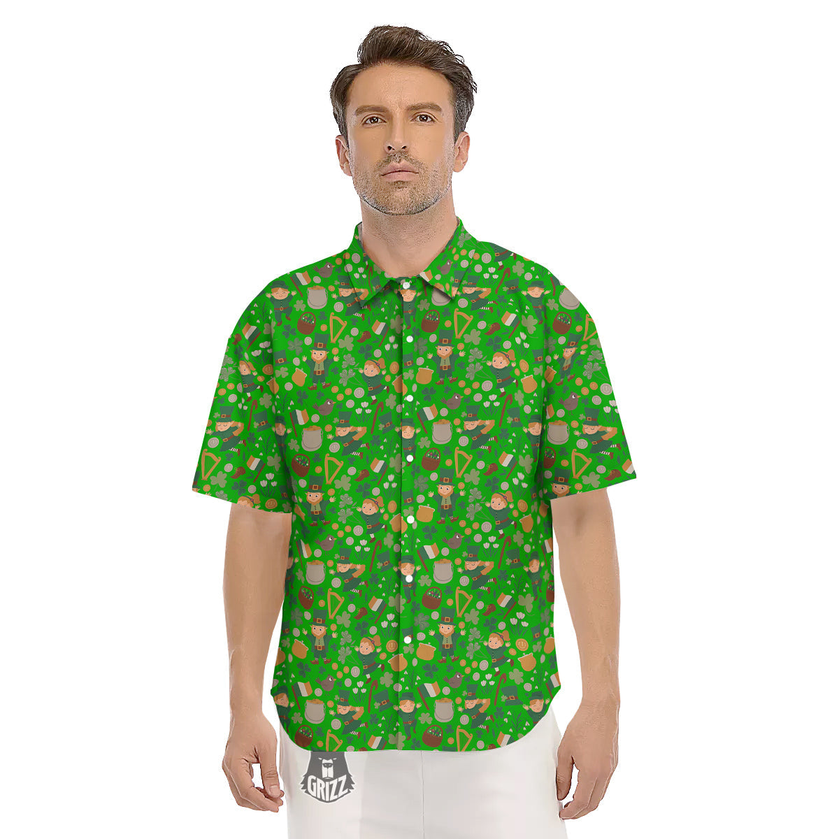 Saint Patrick's Day Cute Print Pattern Men's Short Sleeve Shirts-grizzshop