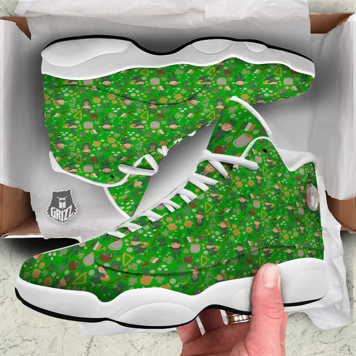 Saint Patrick's Day Cute Print Pattern White Basketball Shoes-grizzshop