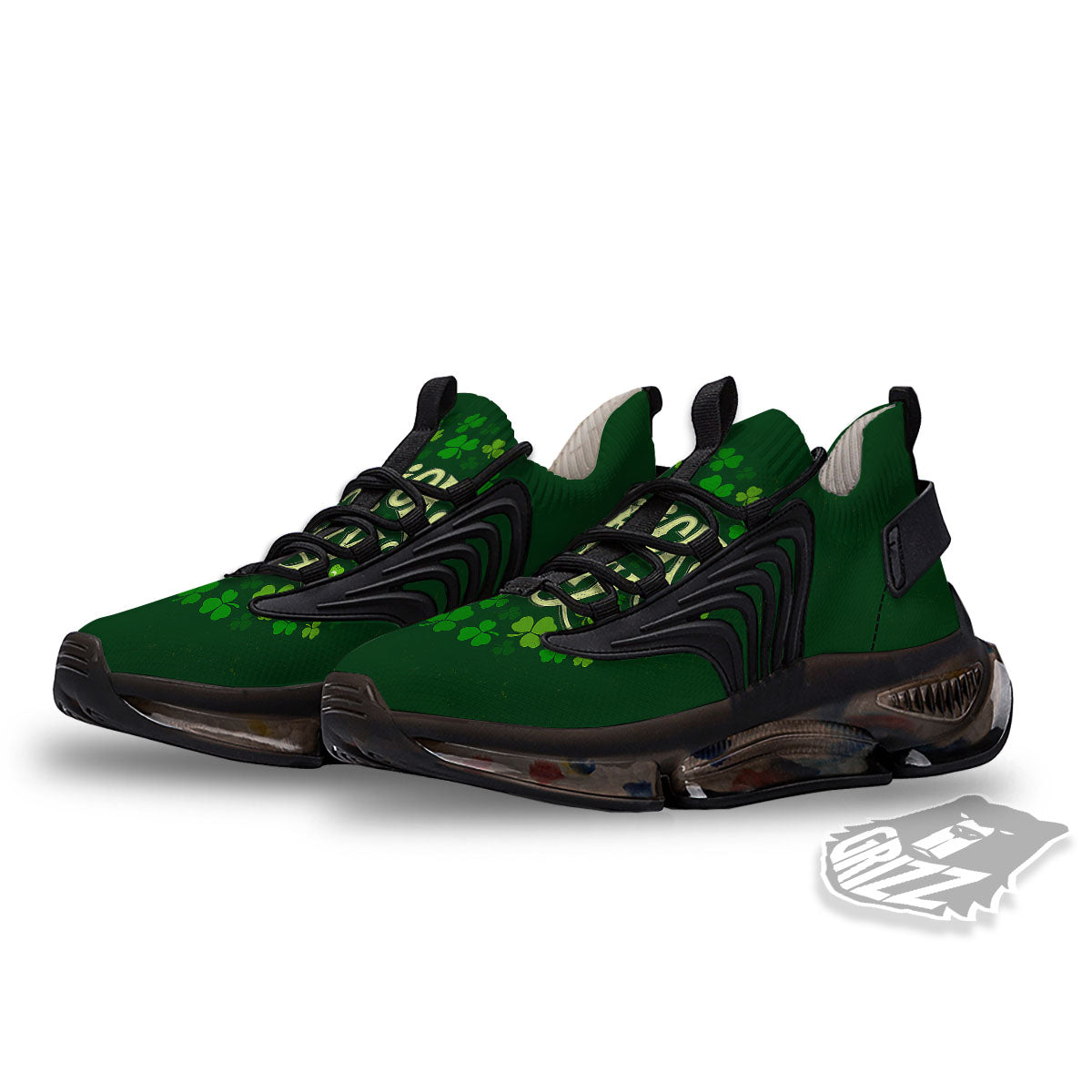 Saint Patrick's Day Green Clover Print Black Gym Shoes-grizzshop